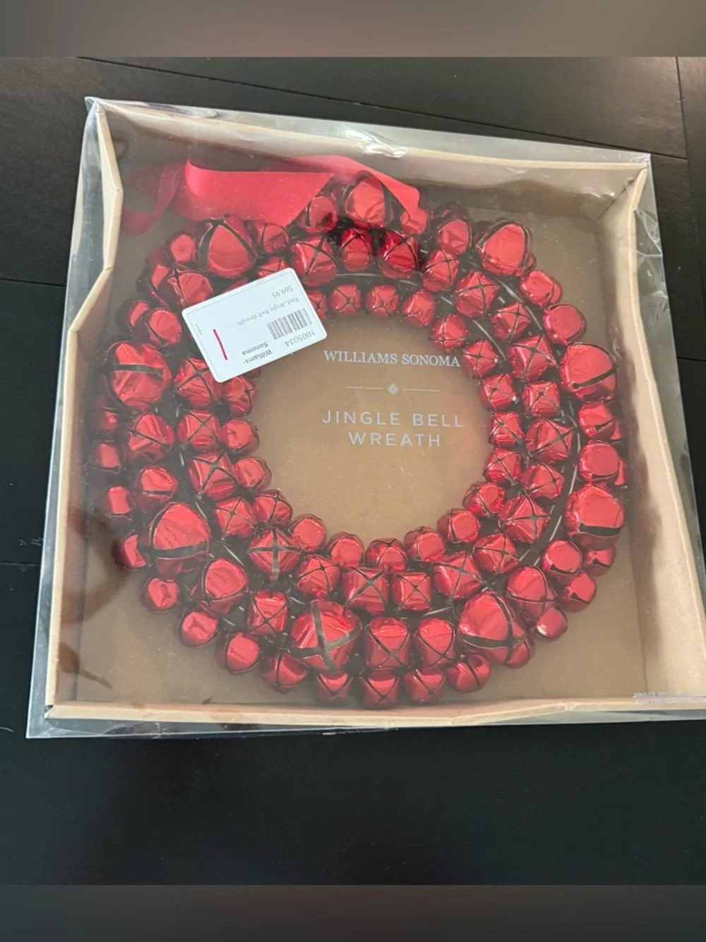 Williams Sonoma Jingle Bell Wreath Red Christmas 15” Holiday Door‎ Decor